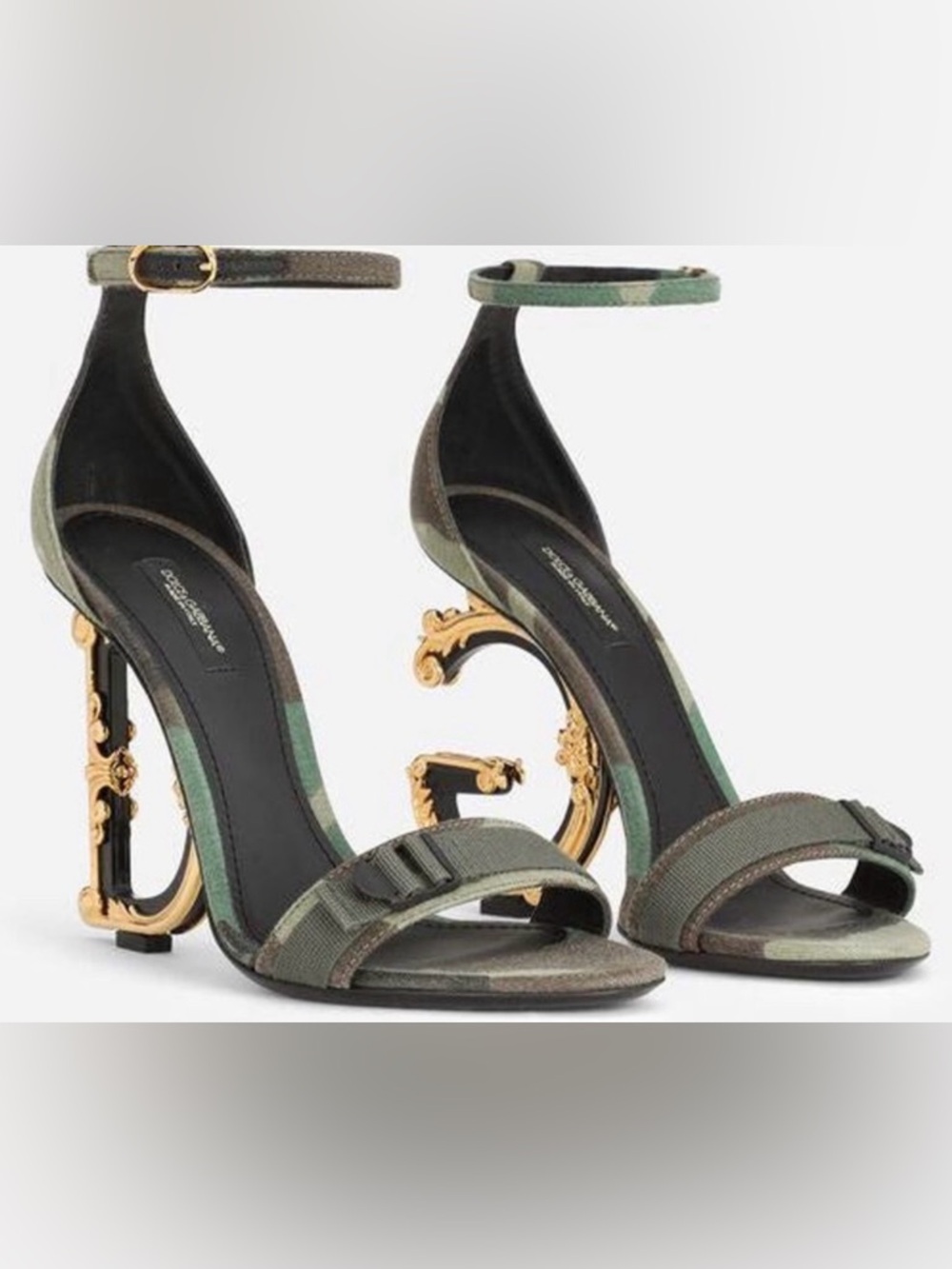 Dolce & Gabbana Black and Olive Green Camouflage Slingback Heels